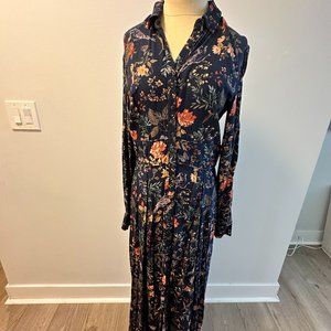 Promod Floral Chiffon Long Sleeve Button Down Dress